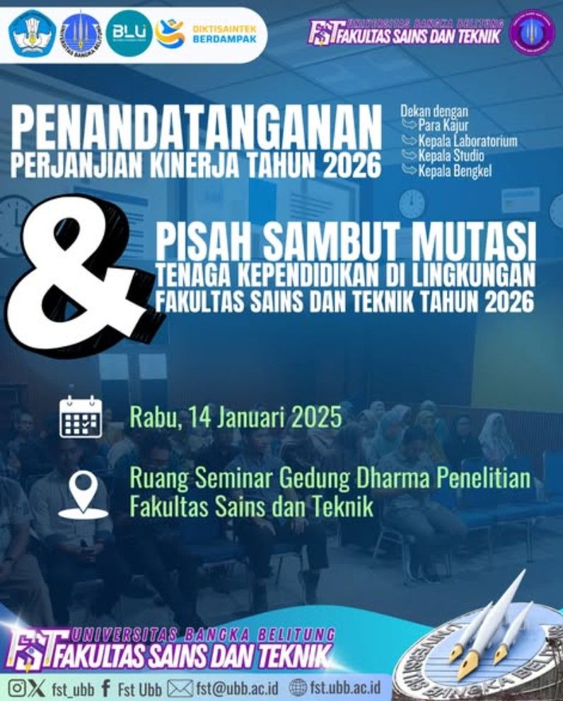 Penandatanganan Perjanjian Kinerja FST UBB 2026 Sekaligus Pisah Sambut Tenaga Kependidikan 