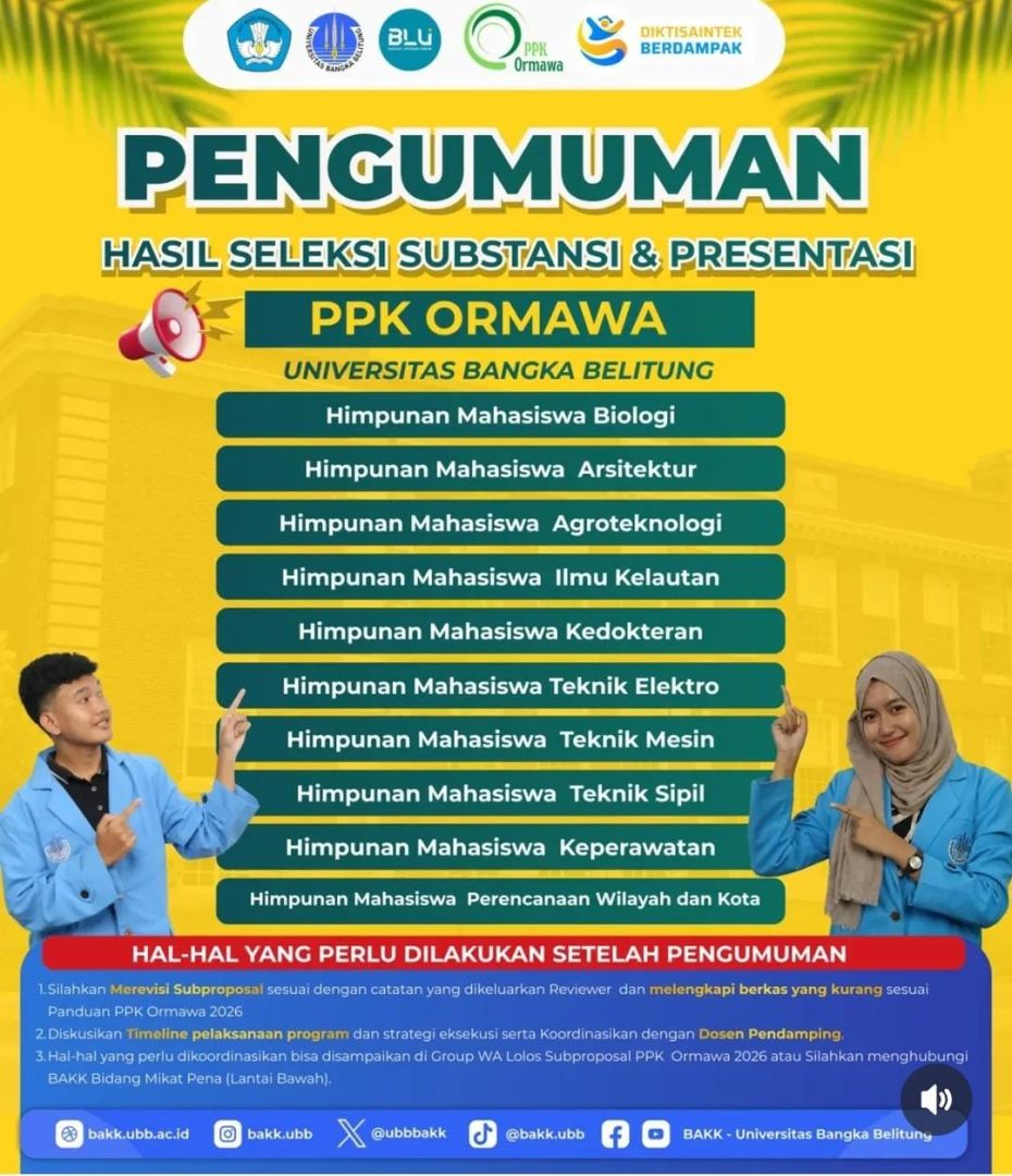 Enam Himpunan Mahasiswa FST UBB Lolos Seleksi Proposal PPK Ormawa Tingkat Universitas, Siap Melaju ke Nasional