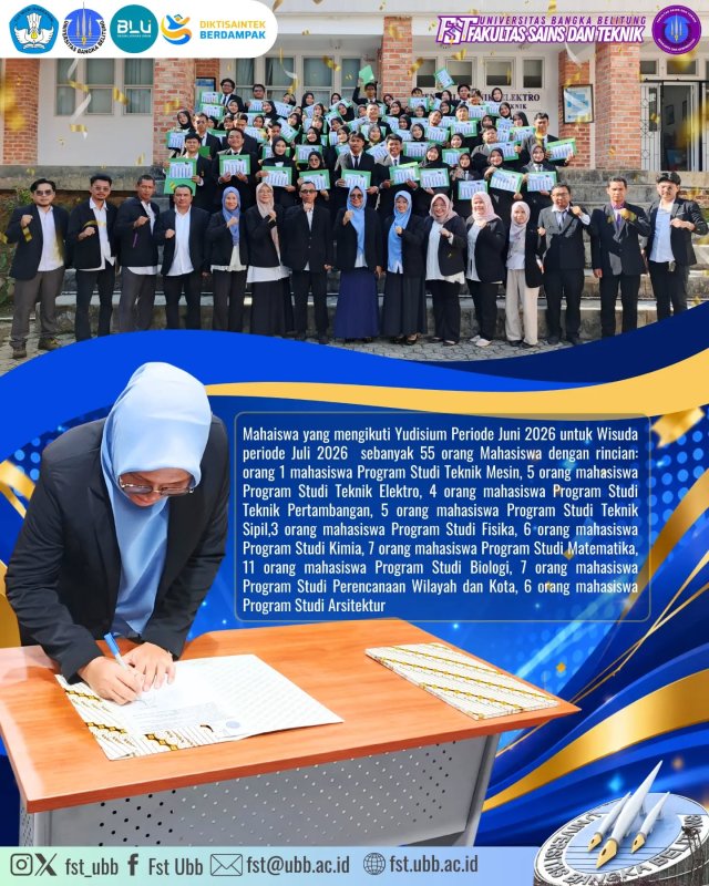 FST UBB Yudisium 55 Lulusan, Tandai Kelulusan Perdana Mahasiswa Program Studi PWK dan Arsitektur