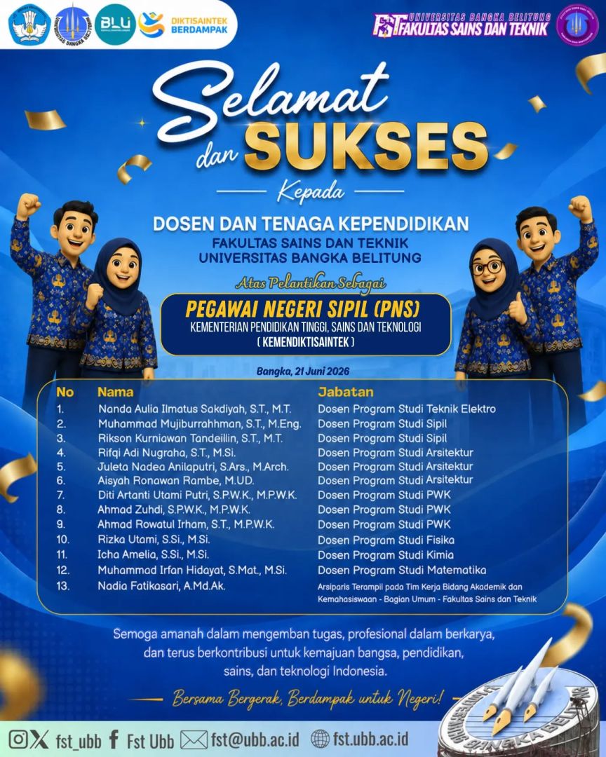 Sebanyak 12 Dosen dan 1 Tenaga Kependidikan FST UBB Resmi Menjadi PNS