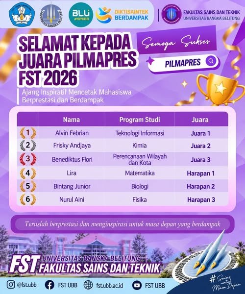 FST UBB Gelar Pemilihan Mahasiswa Berprestasi 2026, Alvin Febrian Raih Juara Pertama